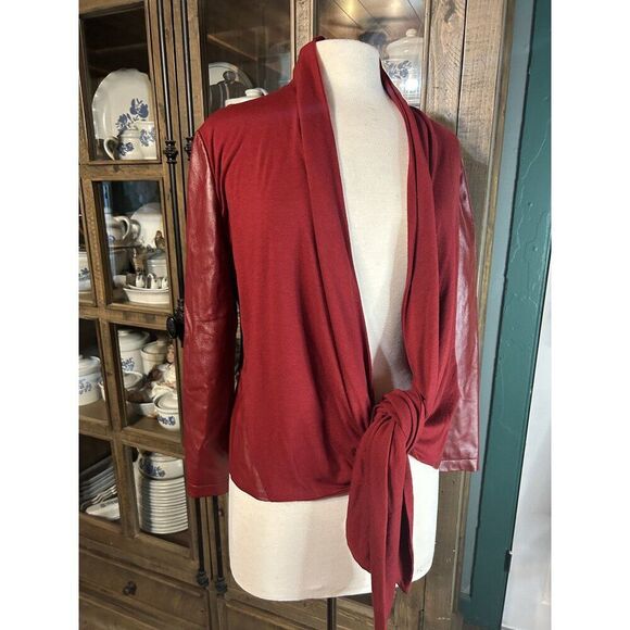 Bagatelle Women's Red Faux Leather Cardigan Jacket Size Large - Picture 1 of 6